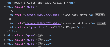 Baseball Reference Today’s Games HTML